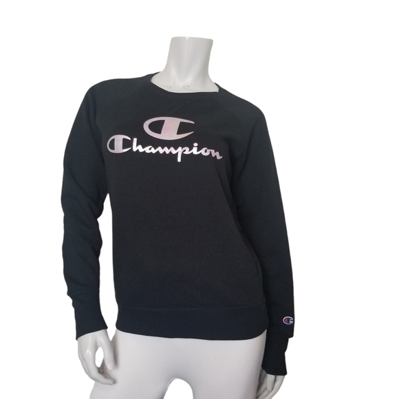Champion SZ Medium Sweatshirt Pullover Black with Irredescent / Holographic Logo - Picture 1 of 11